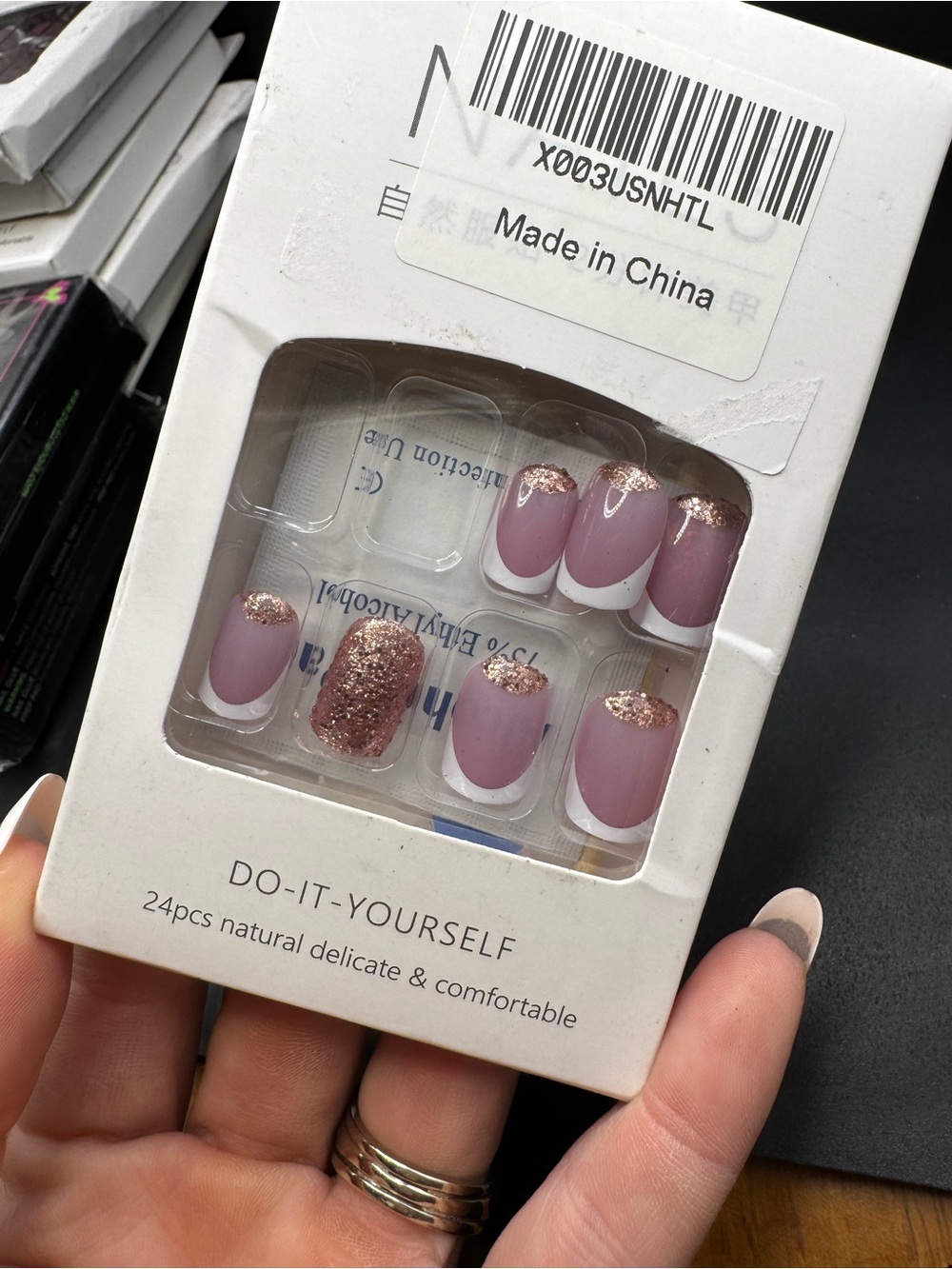 5/$25 NWT French Tip Press-On Nails with Rose Gold Glitter Accent